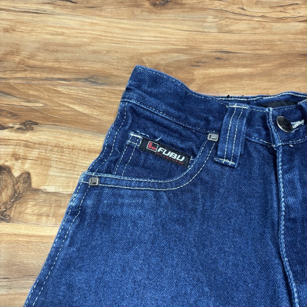 FUBU Denim Carpenter Pants Jeans Boy's 4 Blue Y2K Vintage Denim Wide Leg Baggy - Picture 2 of 9
